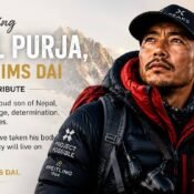 Nims Dai tribute honoring Nirmal Purja with Himalayan peaks and his “Nothing Is Impossible” message